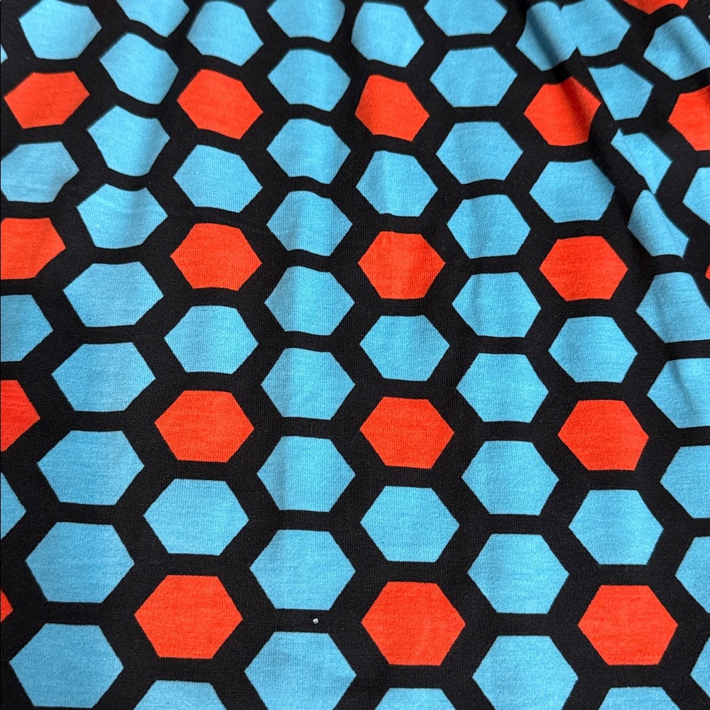 LuLaRoe Blue & Orange Hexagon Print Mae Girls' Dress (12) - Picture 3 of 7